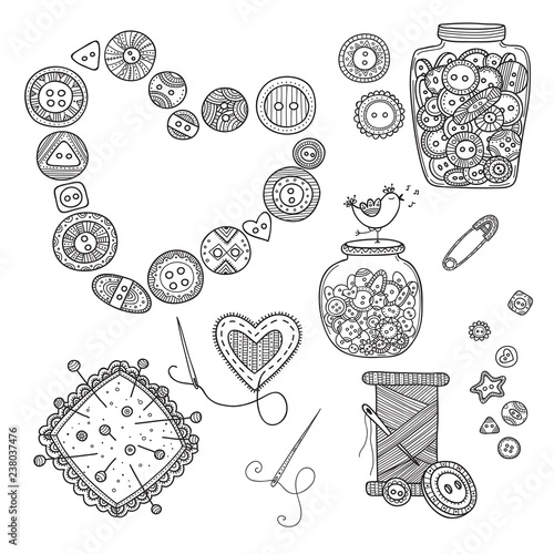 Vector illustration of needlework, sewing  tools.