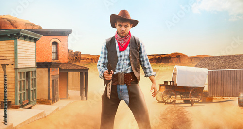 Cowboy with revolver, front view, gunfight photo