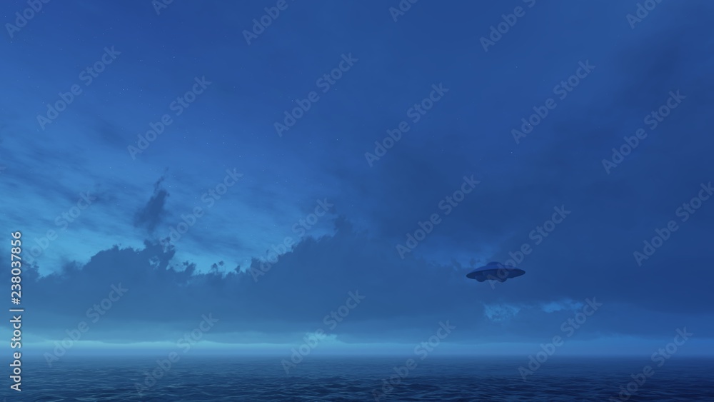 Obraz premium 3d render UFO above the ocean 