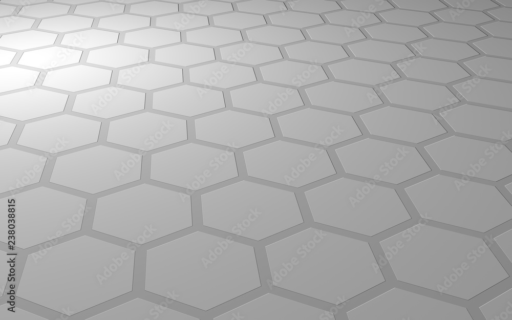 Honeycomb on a gray background. Perspective view on polygon look like honeycomb. Extruded, bump cell. Isometric geometry. 3D illustration Honeycomb on a gray background. Perspective view on polygon look like honeycomb. Extruded, bump cell. Isometric geometry. 3D illustration