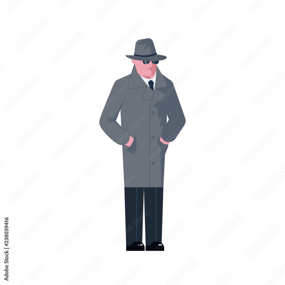 Mysterious man wearing a gray hat and coat