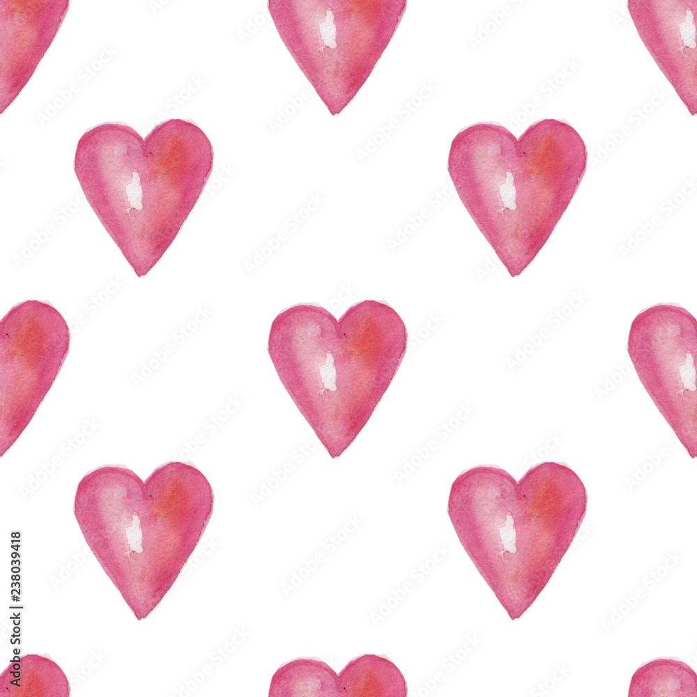 watercolor pattern pink hearts