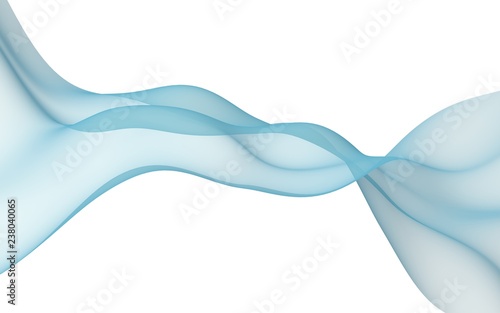 Blue color scarf. Abstract blue wave. Bright blue ribbon on white background. Abstract blue color smoke. Raster air background. 3D illustration