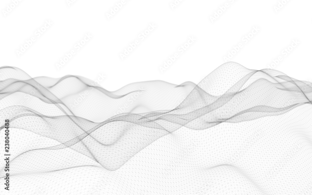 Fototapeta Abstract landscape on a white background. Cyberspace grid. Hi-tech network. 3D illustration
