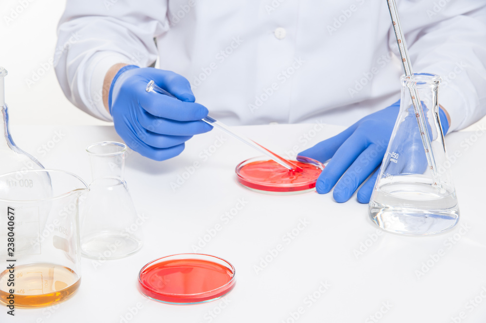 view of a human hands in the laboratory while performing experiments view of a human hands in the laboratory while performing experiments