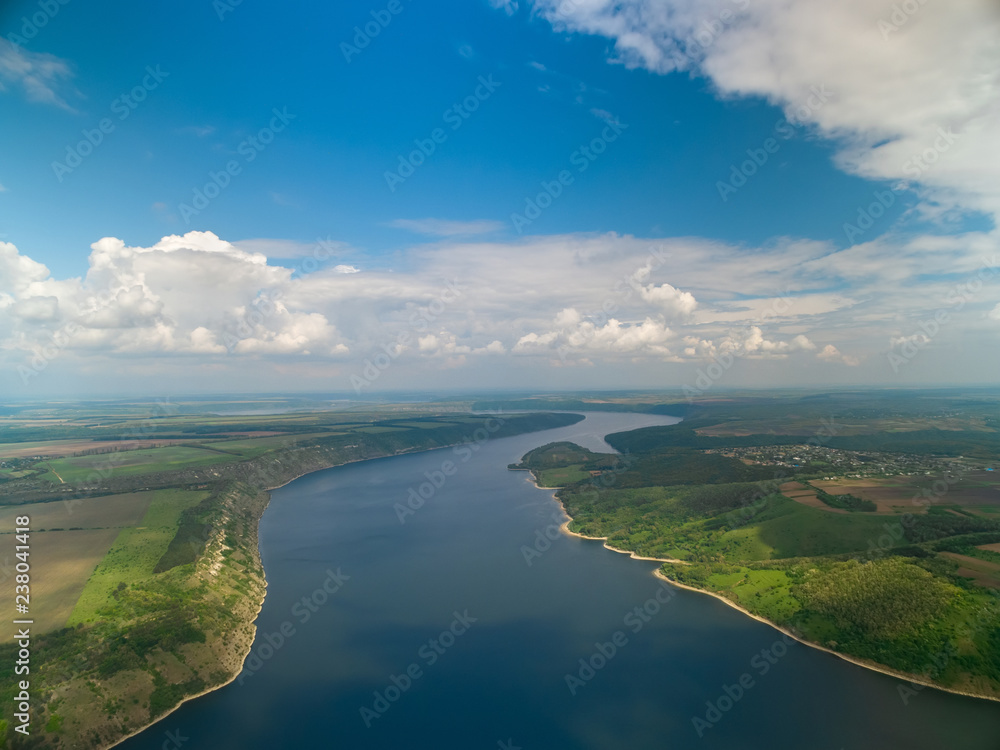 Wonders of Ukraine, high altitude aerial shot of river Dniester