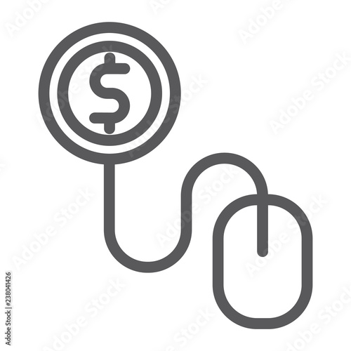Pay per click line icon, internet and marketing, mouse and dollar sign, vector graphics, a linear pattern on a white background.