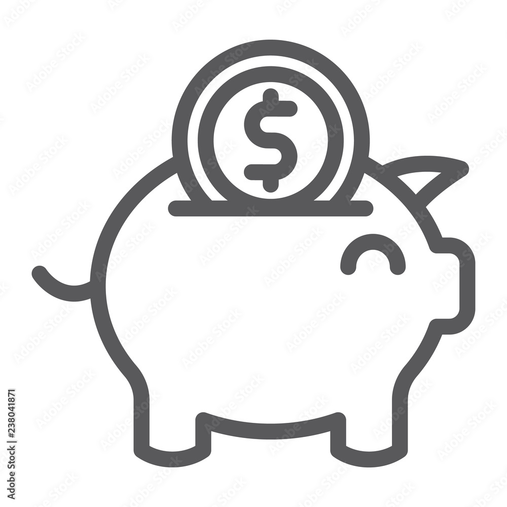 Piggy bank line icon, finance and economy, money sign, vector graphics, a linear pattern on a white background. Piggy bank line icon, finance and economy, money sign, vector graphics, a linear pattern on a white background.
