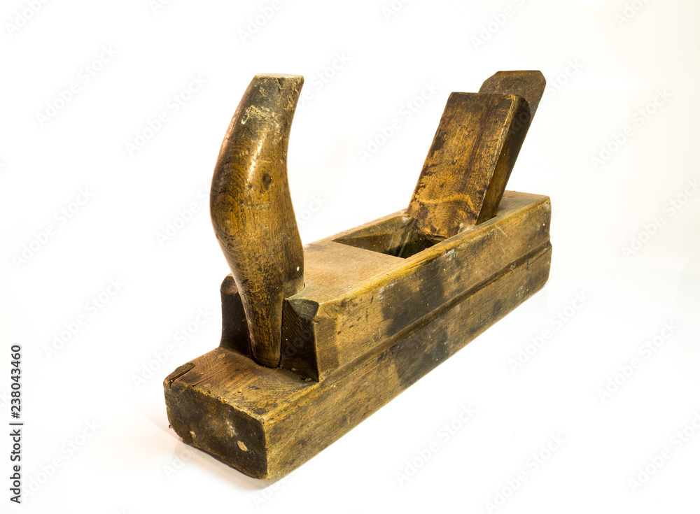 Old used wooden Jack planes on white background Old used wooden Jack planes on white background