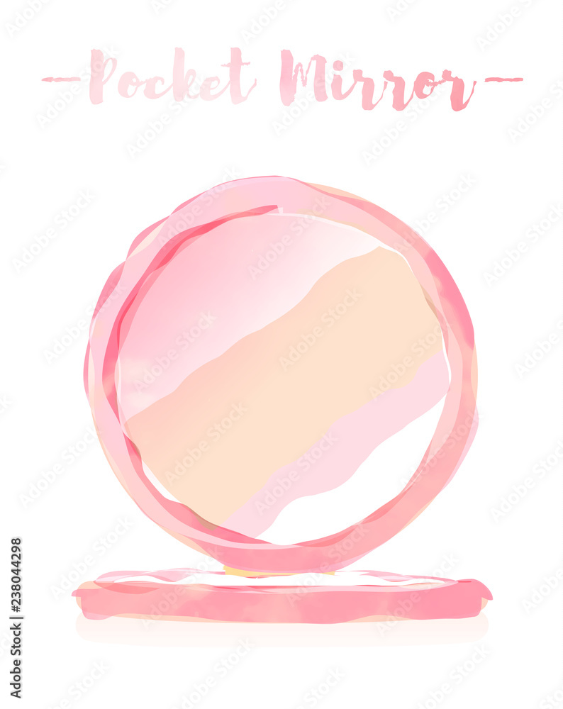 Pink watercolored blue gray painting vector illustration of an pocket mirror.