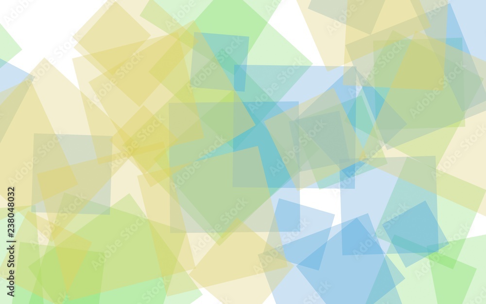 Fototapeta premium Multicolored translucent squares on white background. Green tones. 3D illustration