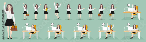 Business woman character set. Flat illustrations of business woman character in various poses.