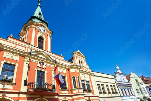 Facade of historic houses on the market square of Mělník Bohemia Czech Republic photo