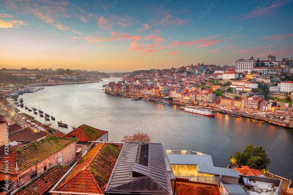 Porto, Portugal. Cityscape image of Porto, Portugal with the Douro River during sunset.