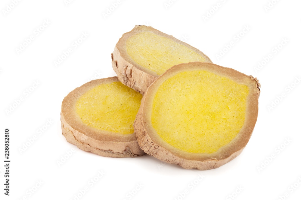 slices of fresh Ginger root isolated on white background slices of fresh Ginger root isolated on white background