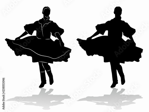 Tela silhouette of woman folklore dancer, vector draw