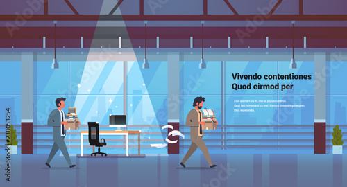 business man carrying box with things new workplace dismissed frustrated businessman go away dismissal and new job concept office interior horizontal copy space