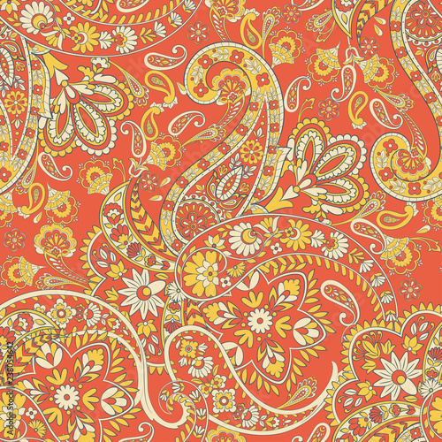 Paisley floral vector illustration in damask style. ethnic background