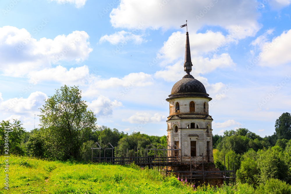 Bell tower in Cathedral of the Ascension of the Lord. Spaso-Sumorin Monastery. Totma. Vologda Region. Russia.