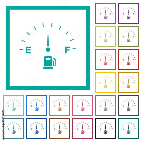 Fuel indicator flat color icons with quadrant frames