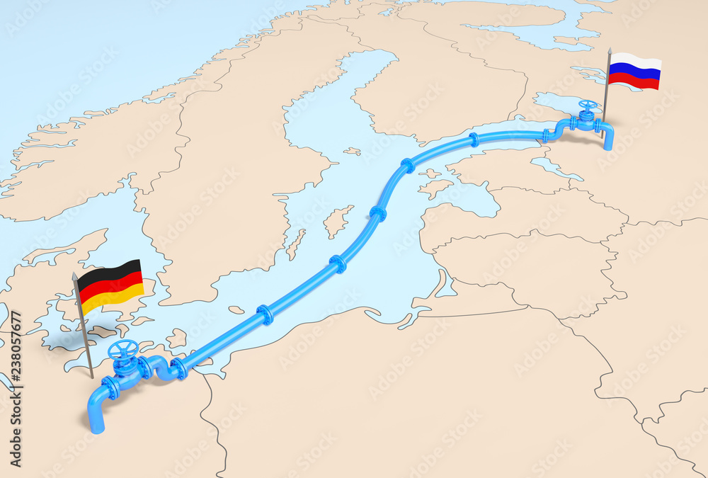 Nord stream 2 (industry concept). Blue main gasline from Russia to Germany  over the Baltic Sea.