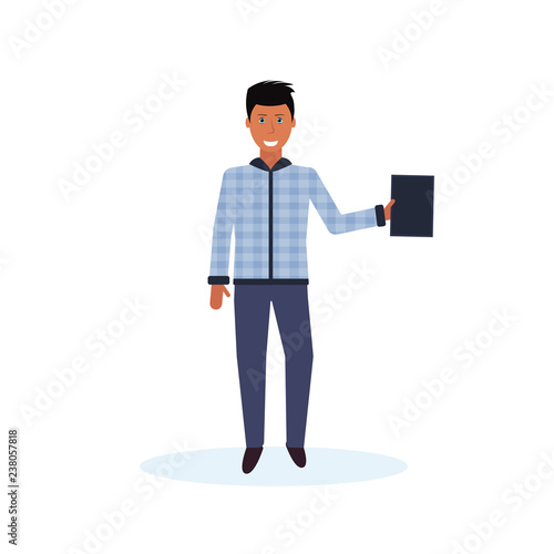 businessman holding folder standing pose happy man office worker male cartoon character full length isolated flat