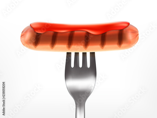 Sausage grilled with ketchup