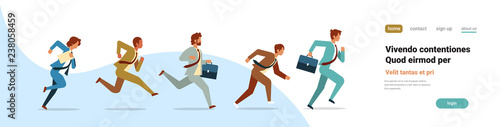business people running teamwork competition concept flat horizontal banner copy space