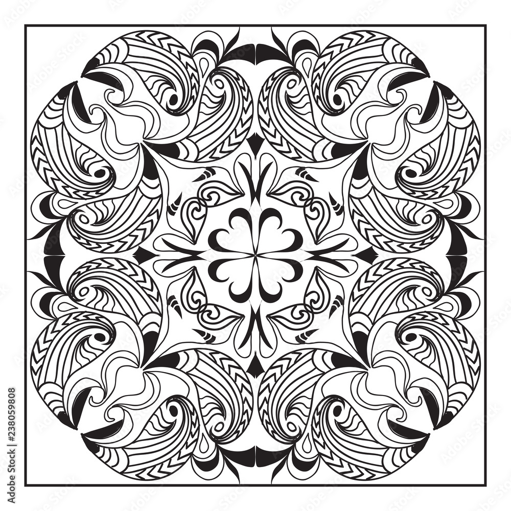 Obraz premium decorative black and white mandala tile isolated on white 