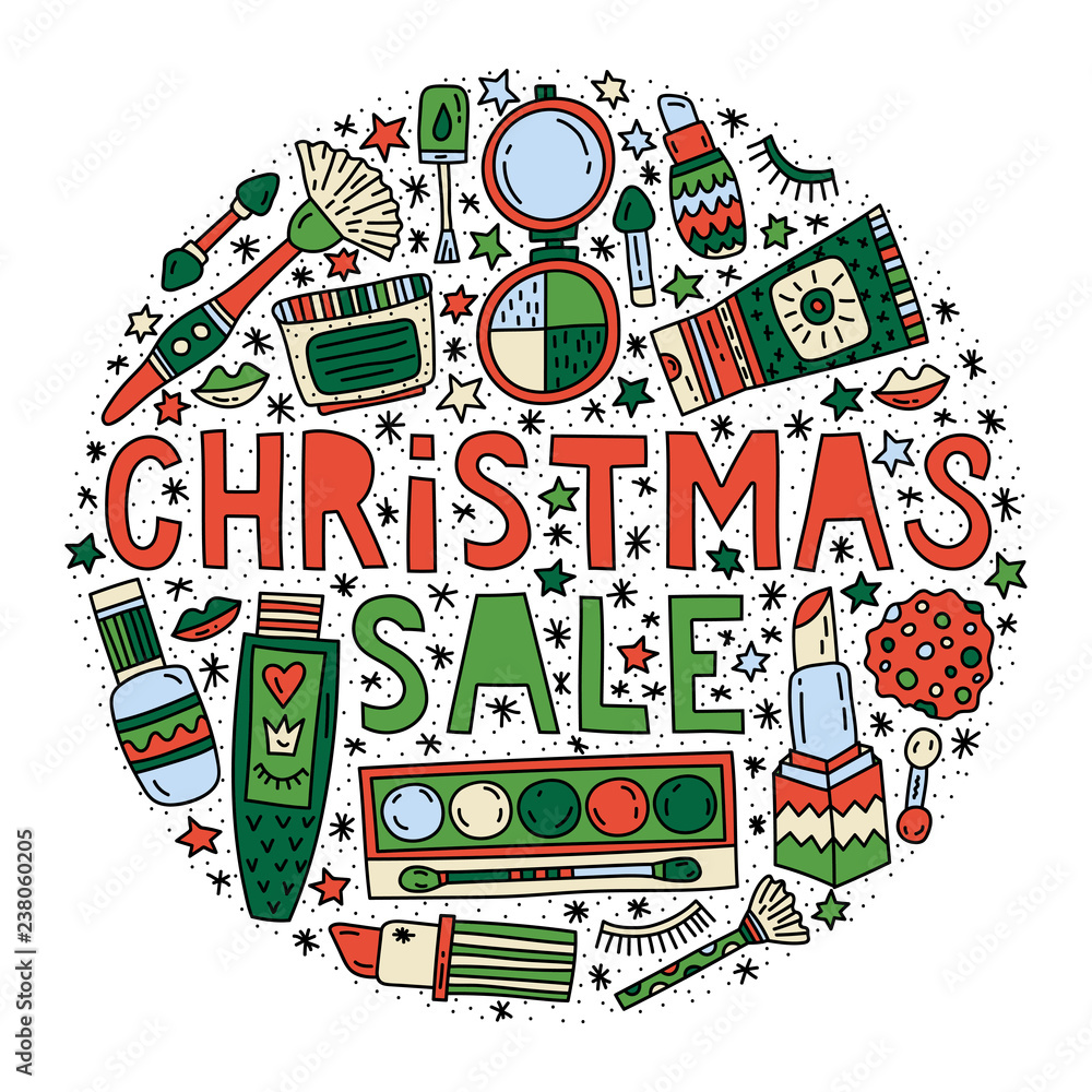 Christmas sale. Lettering with doodles