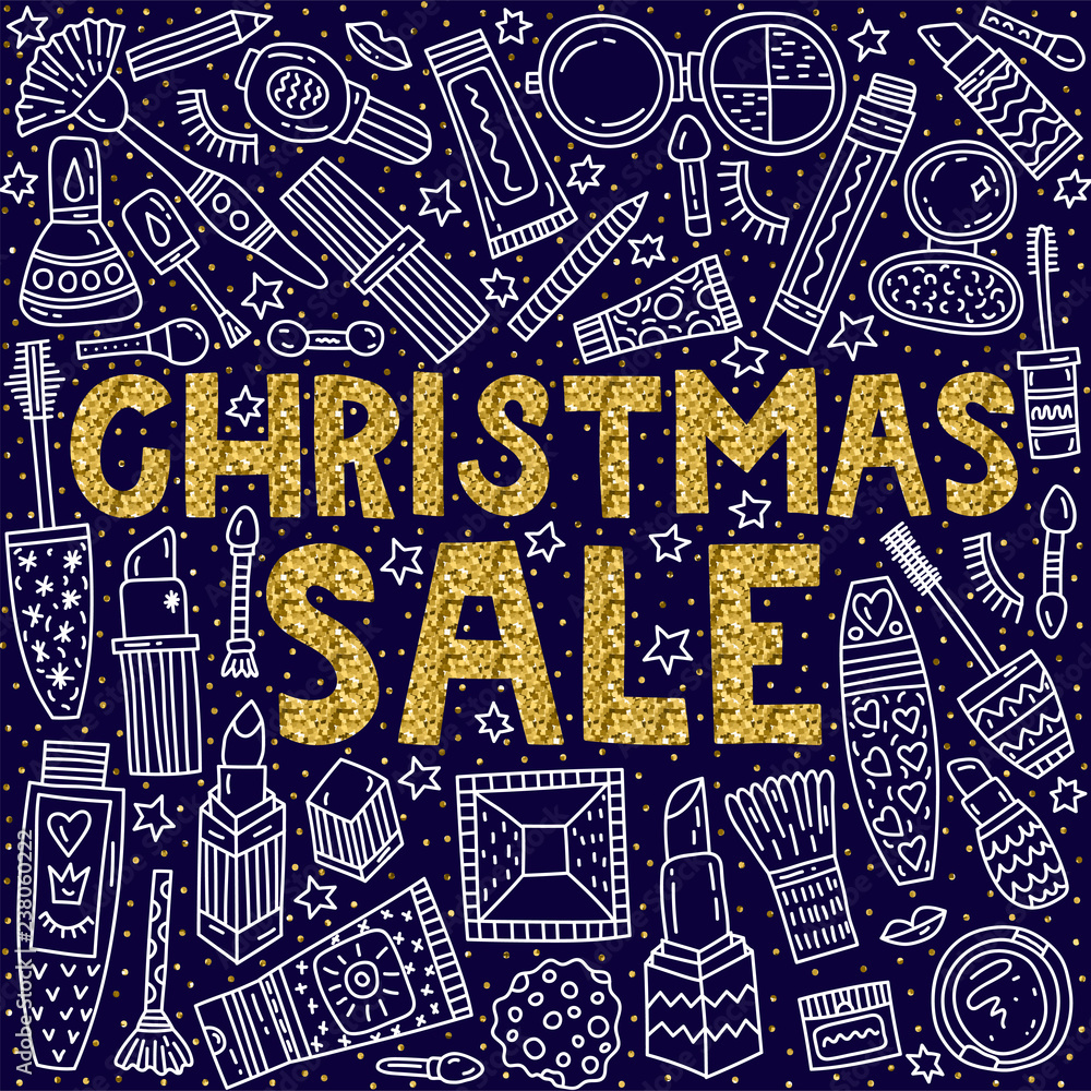 Obraz premium Christmas sale. Lettering with doodles