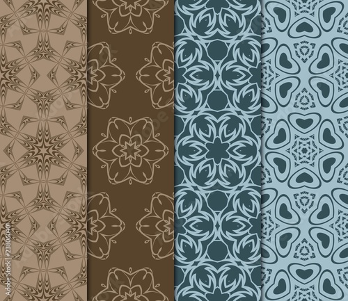 Set Of Floral Pattern. Seamless Ornament. Arabesque. Vector Illustration. Purple Color. For Design, Invitation Wedding, Valentine's, Background, Wallpaper