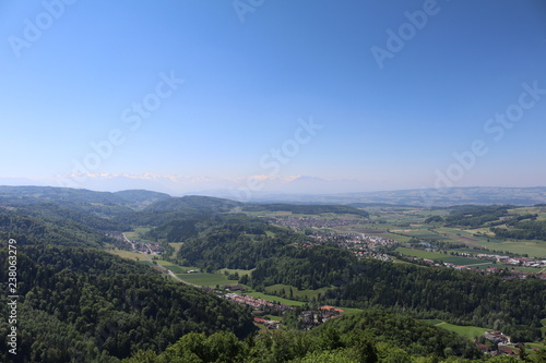 aerial view of zurich with alps mountains in the background