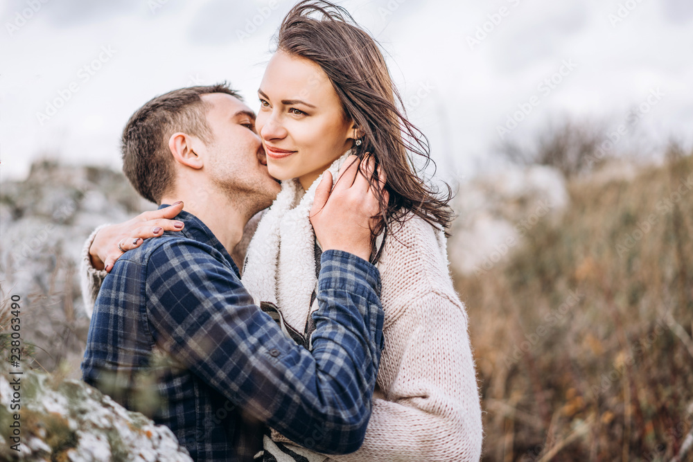 Fototapeta premium Romantic happy couple enjoy spending time together outdoor.