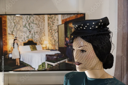 Mannequin's head in a black veil hat © Snezhana