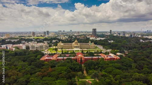 sunny bangalore city government office court building park aerial panorama tlmelapse 4k india
 photo