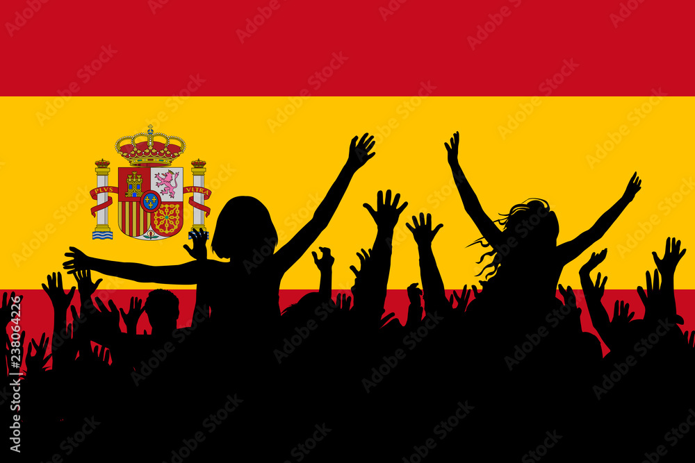 People silhouettes celebrating Spain national day People silhouettes celebrating Spain national day