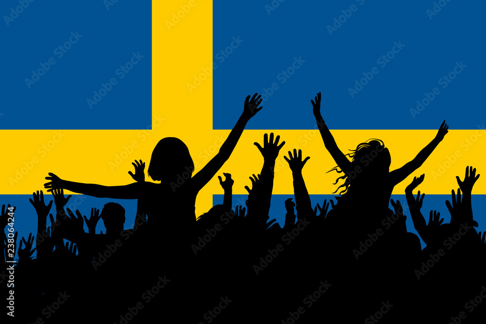 People silhouettes celebrating Sweden national day People silhouettes celebrating Sweden national day