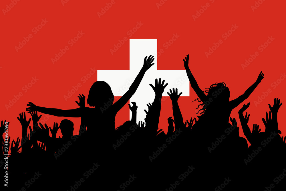 People silhouettes celebrating Switzerland national day People silhouettes celebrating Switzerland national day