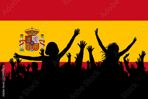 People silhouettes celebrating Spain national day