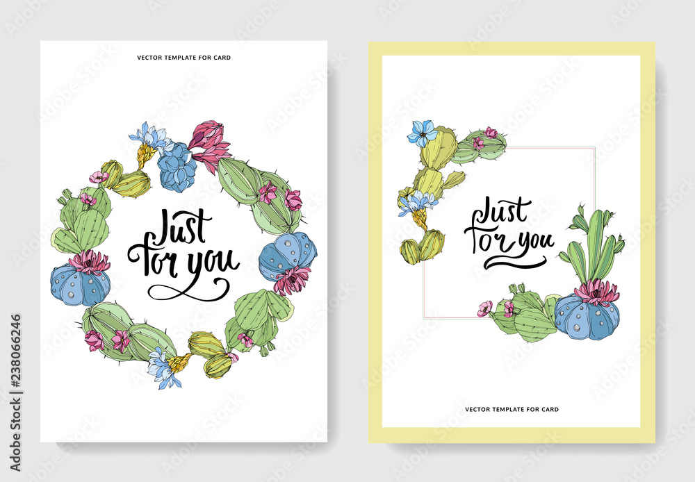 Vector Cacti flower. Engraved ink art. Wedding background. Thank you, rsvp, invitation card illustration graphic banner.