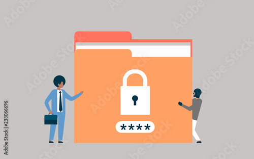 businessman with hacker padlock password folder sensitive data concept locked privacy information database flat horizontal