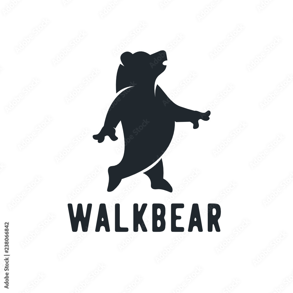 Silhouette, walk Bear, side view, walking, symbol, logo design inspiration