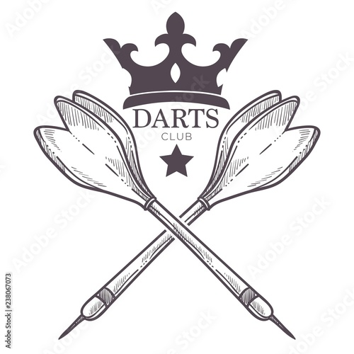 Darts championship, tournament sketch logo vector. Monochrome outline