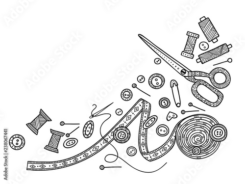 Vector illustration of needlework, sewing  tools.