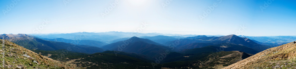 Great panoramic view of Ukraine Carpathian mountains