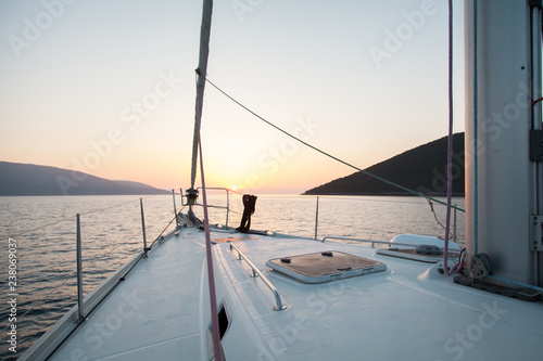 Sea, mountains, sun. Journey. Nose sailing yacht.