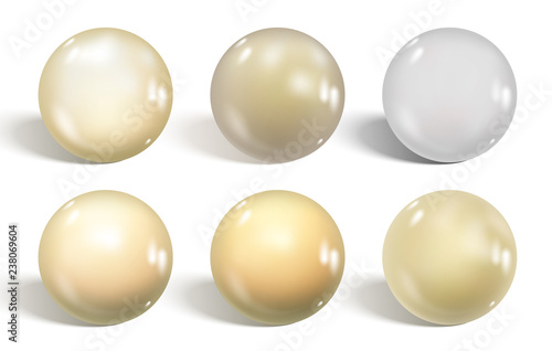 Collection of white glossy spheres isolated on white. Realistic gradient mesh. Vector illustration for your design.
