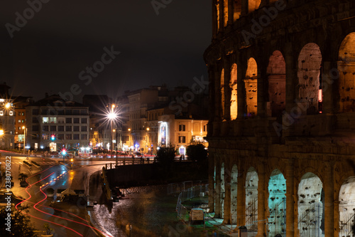 Night images of the exterior of the coloseum, also known as Il Coloseo, in Rome, Italy. photo