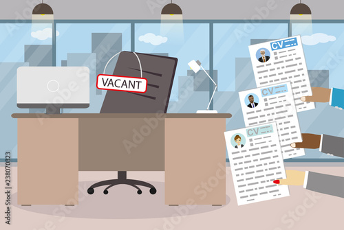 Office desk and Sign vacant on chair,